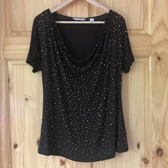 Laura Ashley bling studded drape neck top size L - Picture 2 of 9